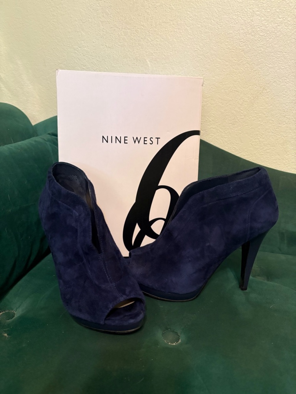 Nine West Navy Suede Peep-Toe High Heel Booties